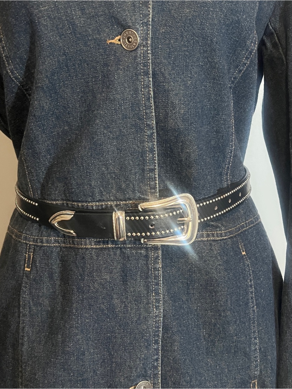 Studded Western Belt Black Silver Buckle Faux Leather